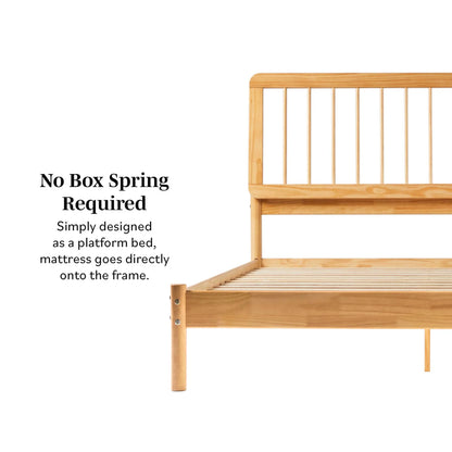 Walker Edison Mid-Century Modern Slatted Solid Wood Queen Bedframe, Natural Pine