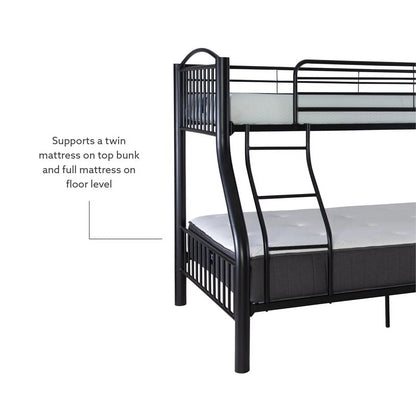 Linon Heavy Metal Twin Over Full Bunk Bed Attached Ladder in White