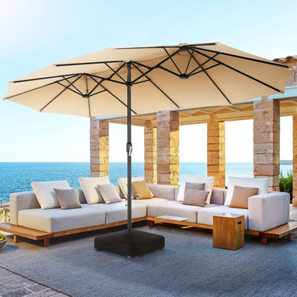 VIBESPARK 15ft Large Outdoor Umbrella Double-Sided Patio Umbrella with Base, Crank Handle, 12 Ribs Rectangular Umbrella for Patio Graden Poolside (Beige)