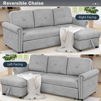 Euroco 83" L Shaped Sofa Bed Modern Convertible Sleeper Sofa Bed with Storage Chaise, Gray