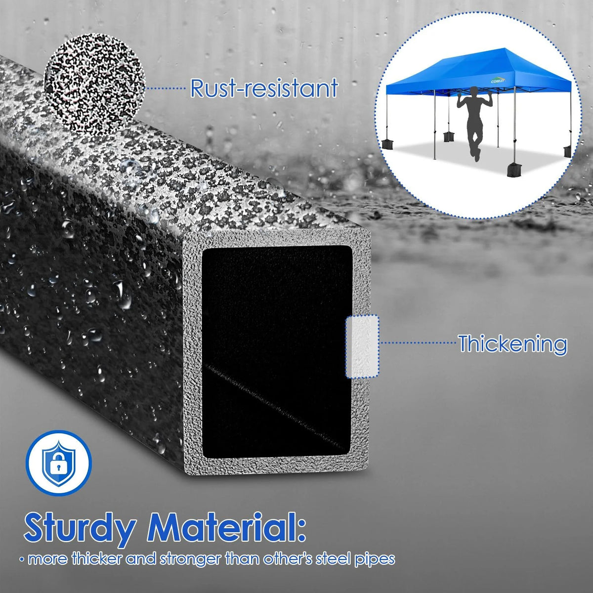 COBIZI 10x15ft Pop up Canopy, Heavy Duty Party Canopy Waterproof Commercial for Outdoor,Black
