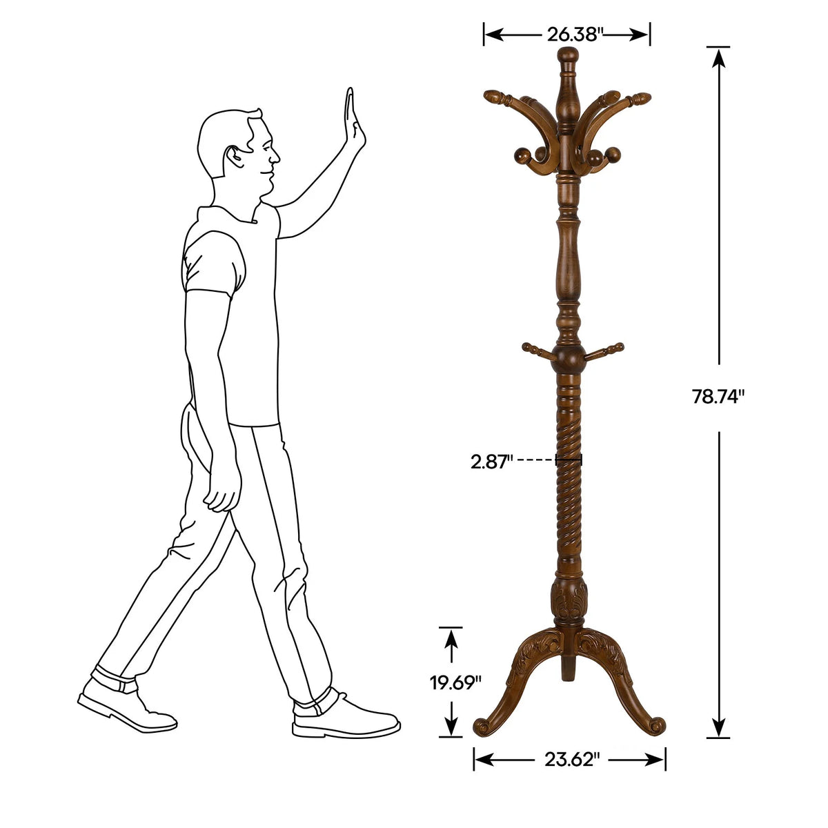 Vintage 79" Coat Tree Stand Heavy Duty Freestanding Clothes Hat Coat Rack Stand with 8 Hooks