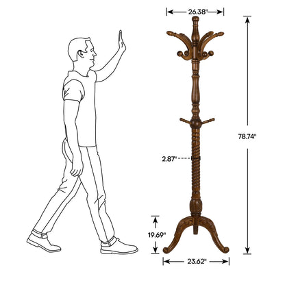 Vintage 79" Coat Tree Stand Heavy Duty Freestanding Clothes Hat Coat Rack Stand with 8 Hooks