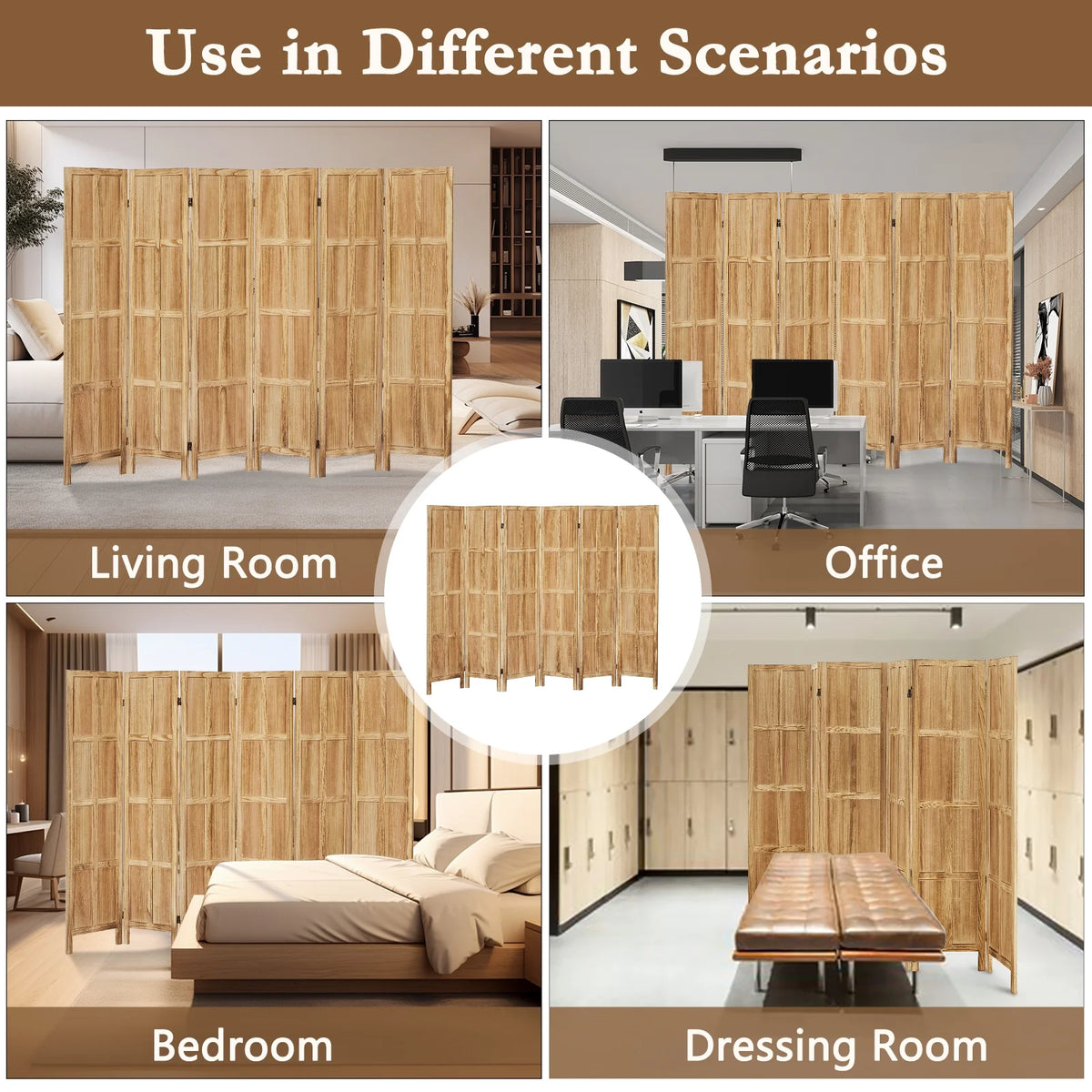 Aletheiawu 4 Panel Room Divider Wall and Folding Privacy Screens No Installation Required White