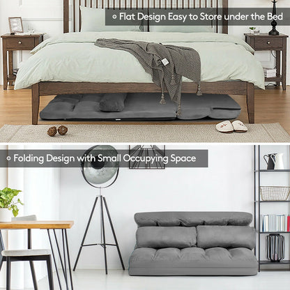 Costway Foldable Floor Sofa Bed 6-Position Adjustable Lounge Couch with 2 Pillows Grey