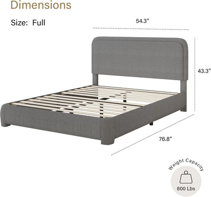 4 EVER WINNER Twin Size Bed Frame, Modern Bed Frame with Headboard, Boucle Fabric Upholstered Bed Frame, Soft Curved Headboard, Cream