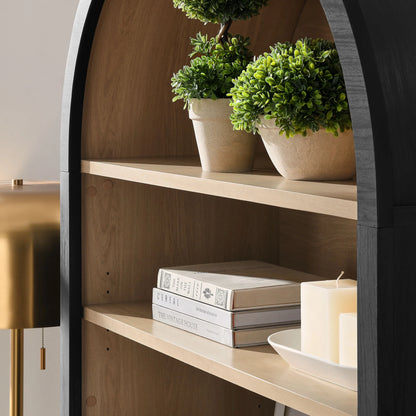 Modway Nolan 74" Tall Arched Storage Display Cabinet Bookshelf in Black