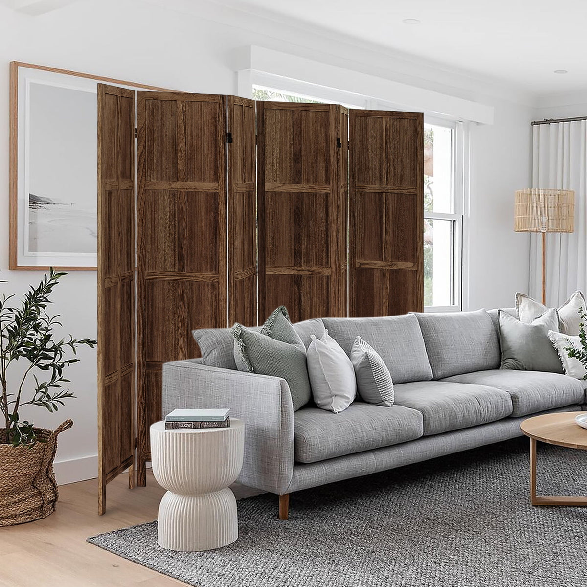 Aletheiawu 4 Panel Room Divider Wall and Folding Privacy Screens No Installation Required White