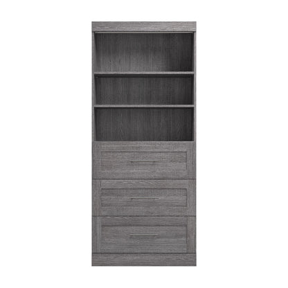 Bestar Pur 36W Closet Organizer with Drawers in Bark Gray - Engineered Wood