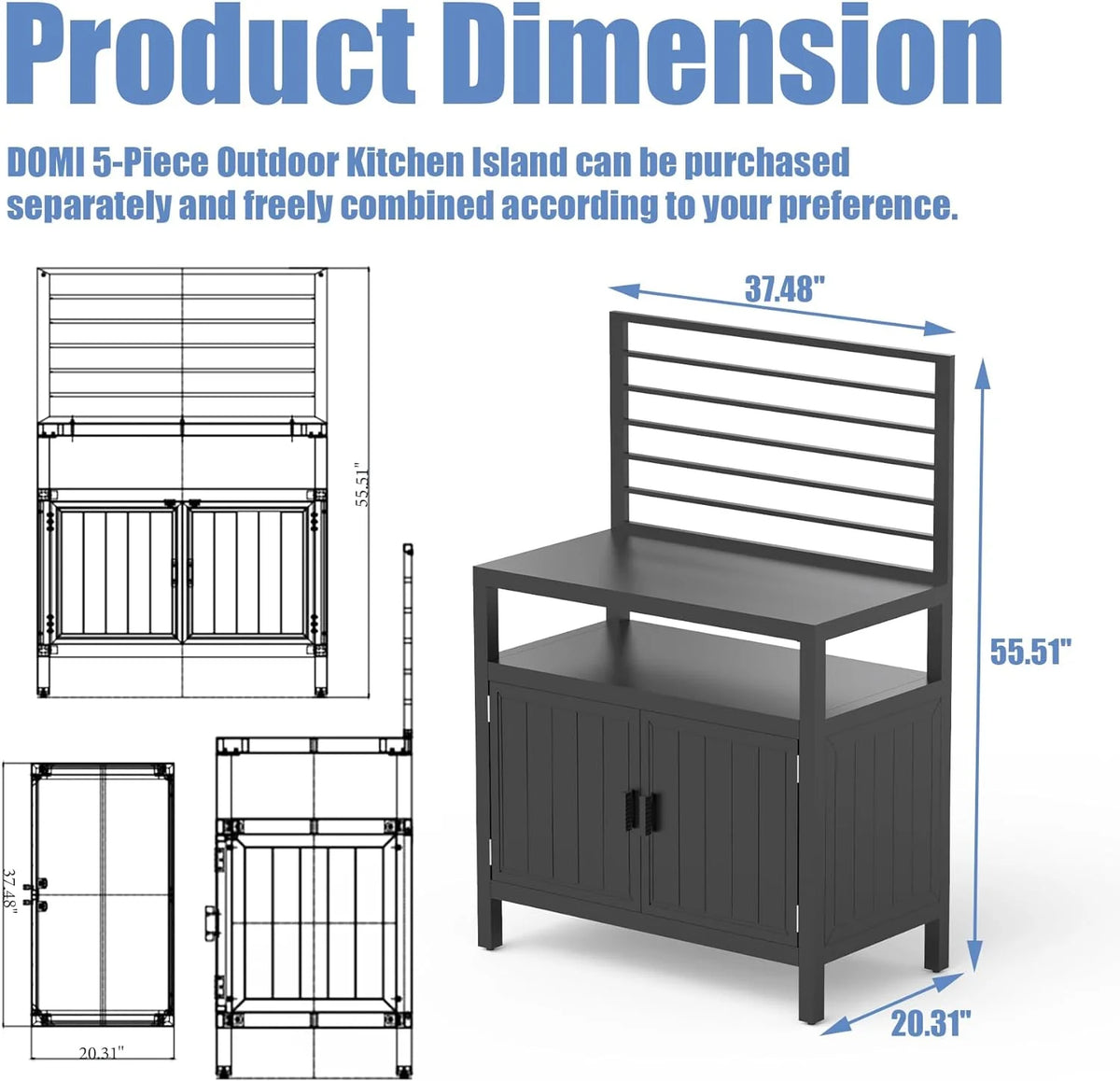 Domi Outdoor Kitchen Series 5-Piece Modular Outdoor Kitchen, Aluminum Storage Islands Sink Table, Corner Bar Cabinet Grill Storage Cabinet with Protective Cover, Outdoor Kitchen for Deck, Patio, Backy