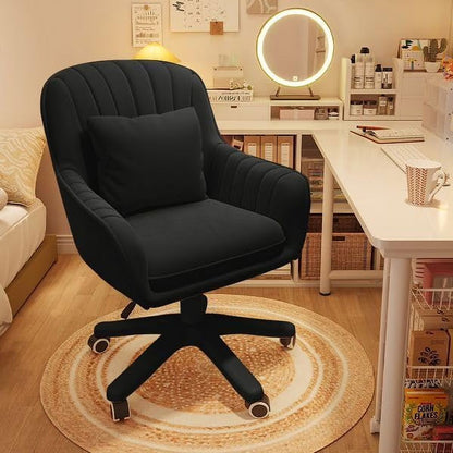 Home Office Chair Computer Chair with Mid-Back Upholstered Modern Tufted Computer Task Chair Swivel Height Adjustable Velvet Accent Chair. White
