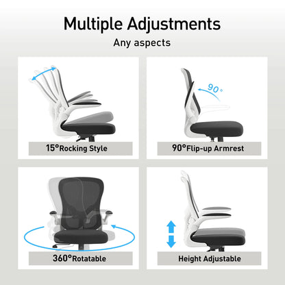 Hbada Office Chair, Ergonomic Desk Chair, Computer Mesh Chair with Lumbar Support and Flip-up Arms, Gray