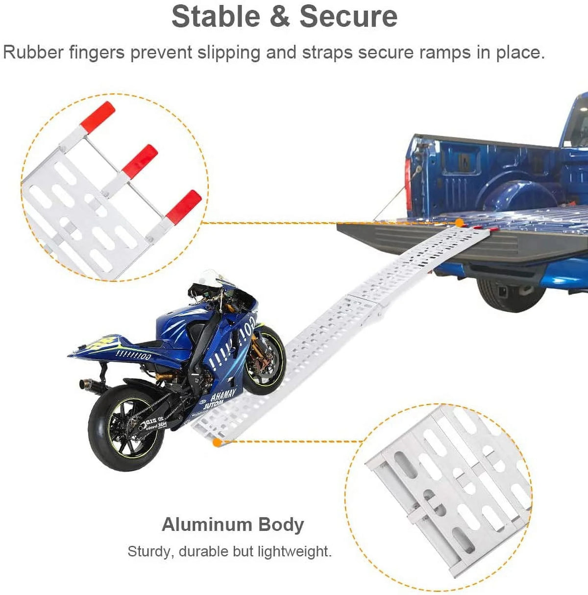 TUFFIOM Aluminum Truck Ramp N/A 7ft Aluminum Folding 1500 lb Maax Load - Silver