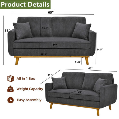 Aukfa 68" Small Sofa Couch Comfy Mid Century Modern Loveseat Sofa for Living Room Bedroom, Cream