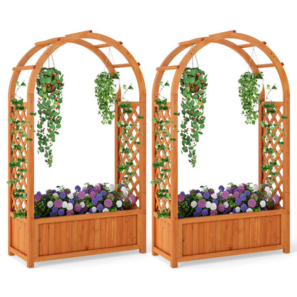 Costway 1 PCS Raised Garden Bed Wooden Elevated Planter Box with Lattice Trellis & Ached Roof