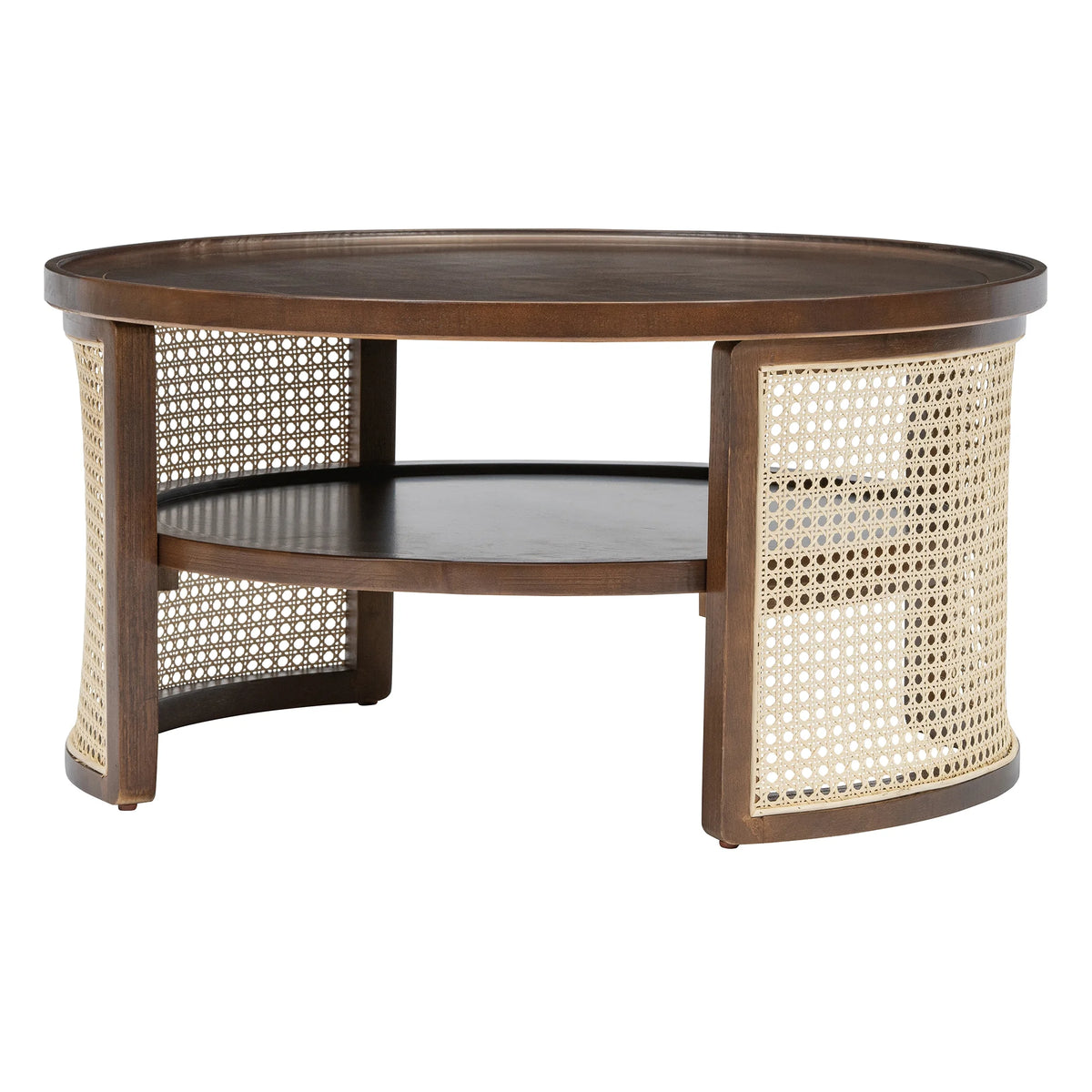 Harper & Bright Designs Rattan Round Coffee Table with Storage Shelf, Round Cane Wood Center Table for Living Room, 37'' Brown
