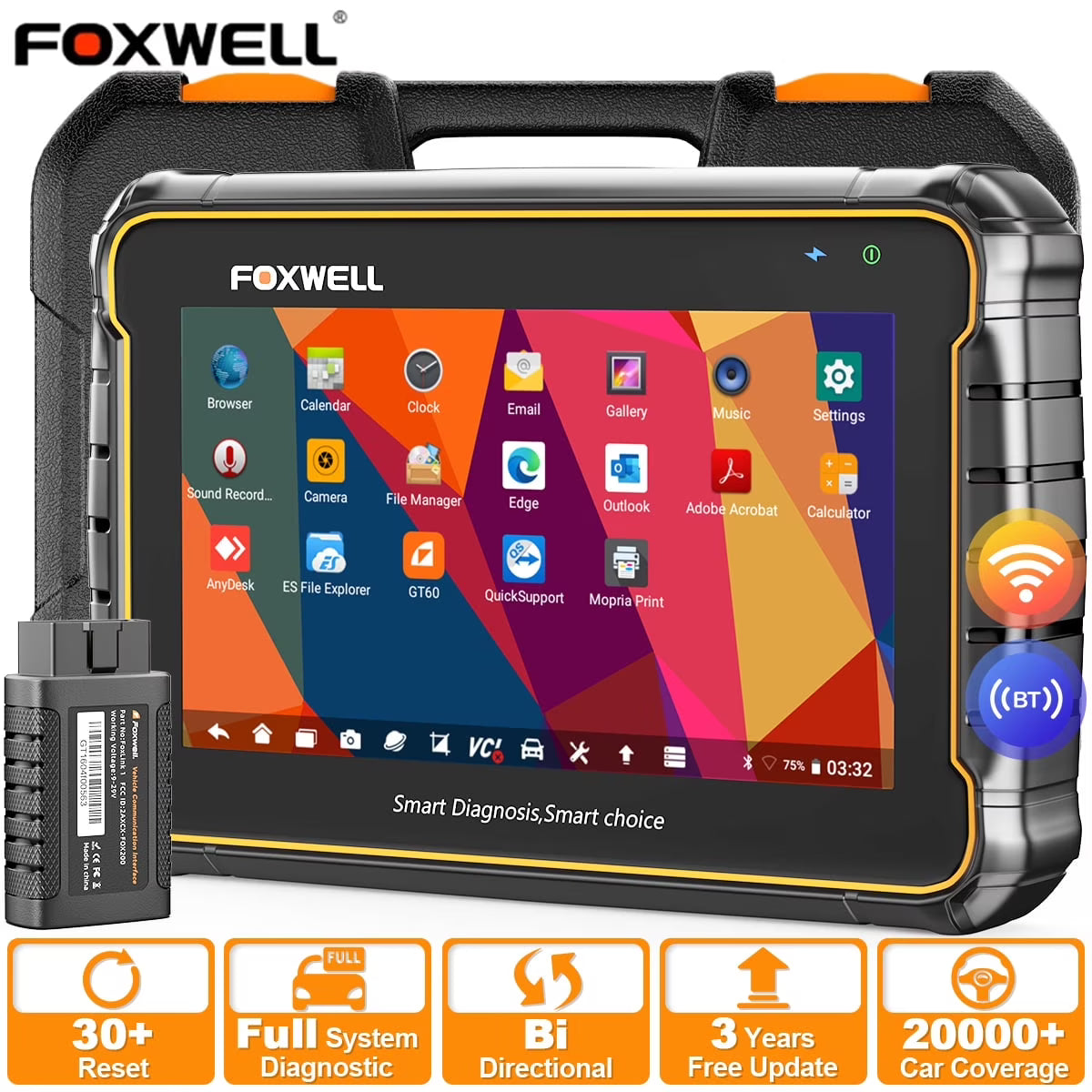 Foxwell GT60 BT Bluetooth OBD2 Scanner All System Automotive Diagnostic Scan Tool 24 Maintenance Functions ABS Bleeding Car Code Reader