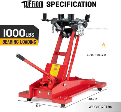 TUFFIOM Hydraulic Transmission Service/Floor Jack Lift 1/2 Ton (1,000 lb) Capacity, Low Profile Roll-Under Floor Trolley, Automotive Shop Tool Hoist Lift Lifting Jack, Red