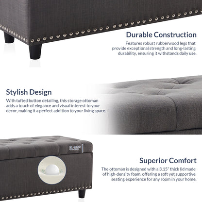 BELLEZE Button-Tufted Faux Leather Storage Ottoman Bench - Brentwood (Dark Brown)