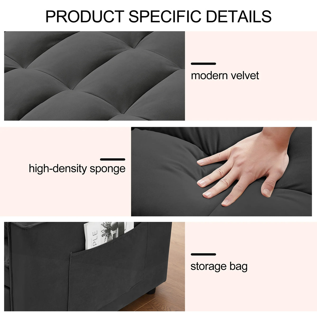 Convertible Sofa Bed,3-in-1 Sleeper Sofa with Pull Out Bed,Sleeper Futon Couch Loveseat with Adjsutable Backrest and Pillows for Living Room,Gray