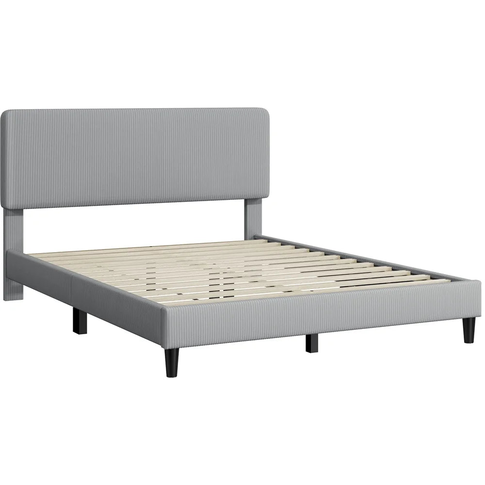 Yaheetech Upholstered Platform Bed with Adjustable Headboard, Queen, Beige