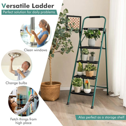 Costway 4 Step Ladder Folding Portable Anti-Slip Steel Step Stool 330lbs with Tool Platform