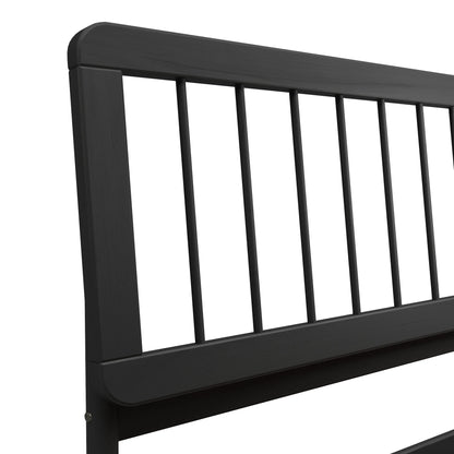 Walker Edison Mid-Century Modern Slatted Solid Wood Queen Bedframe, Natural Pine