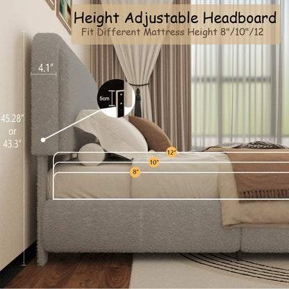 VIPLOV King Size Boucle Bed Frame, Cloud Upholstered Platform Bed with Height Adjustable Headboard & Soft Rounded Corners, No Noise Free, Easy Assembly,Beige