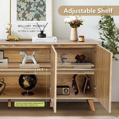 Wirrytor Sideboard Storage Cabinet with Doors and Shelves, Buffet Cabinet with Storage, Credenza Storage Cabinet for Kitchen, Wooden Fluted Cabinet, Under TV Cabinet with Storage - Black