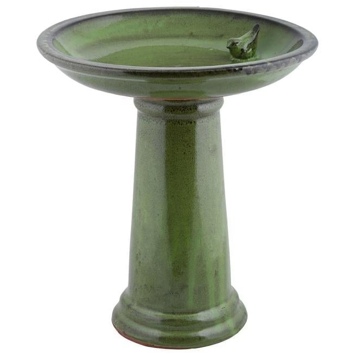 Esschert Design USA FB423 Ceramic Bird Bath on Pedestal with Bird, White