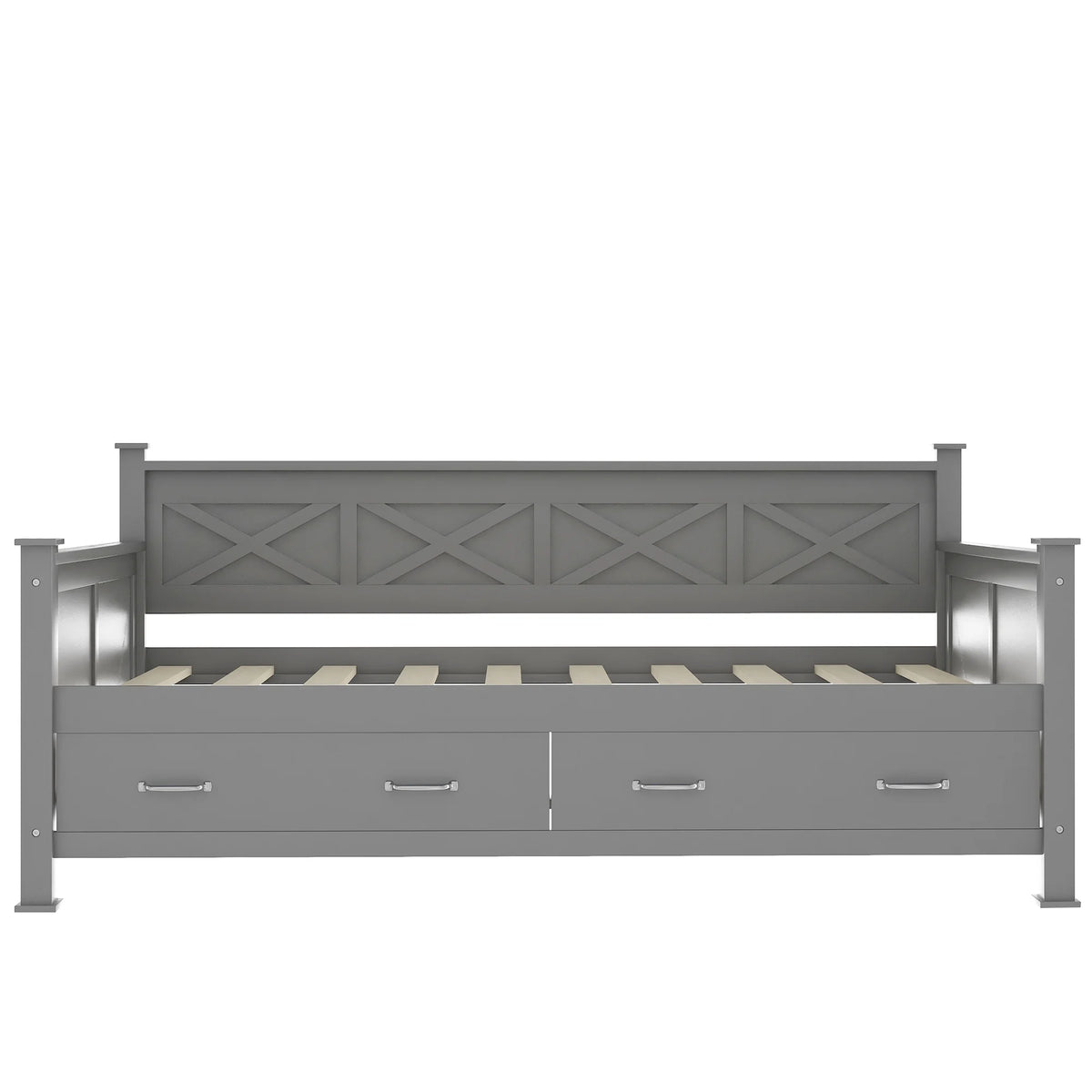 Euroco Twin Size Dayed with 2 Storage Drawers for Bedroom Low Profile Platform Bed, White