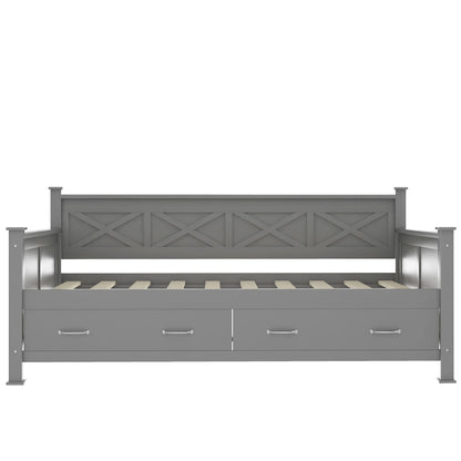 Euroco Twin Size Dayed with 2 Storage Drawers for Bedroom Low Profile Platform Bed, White