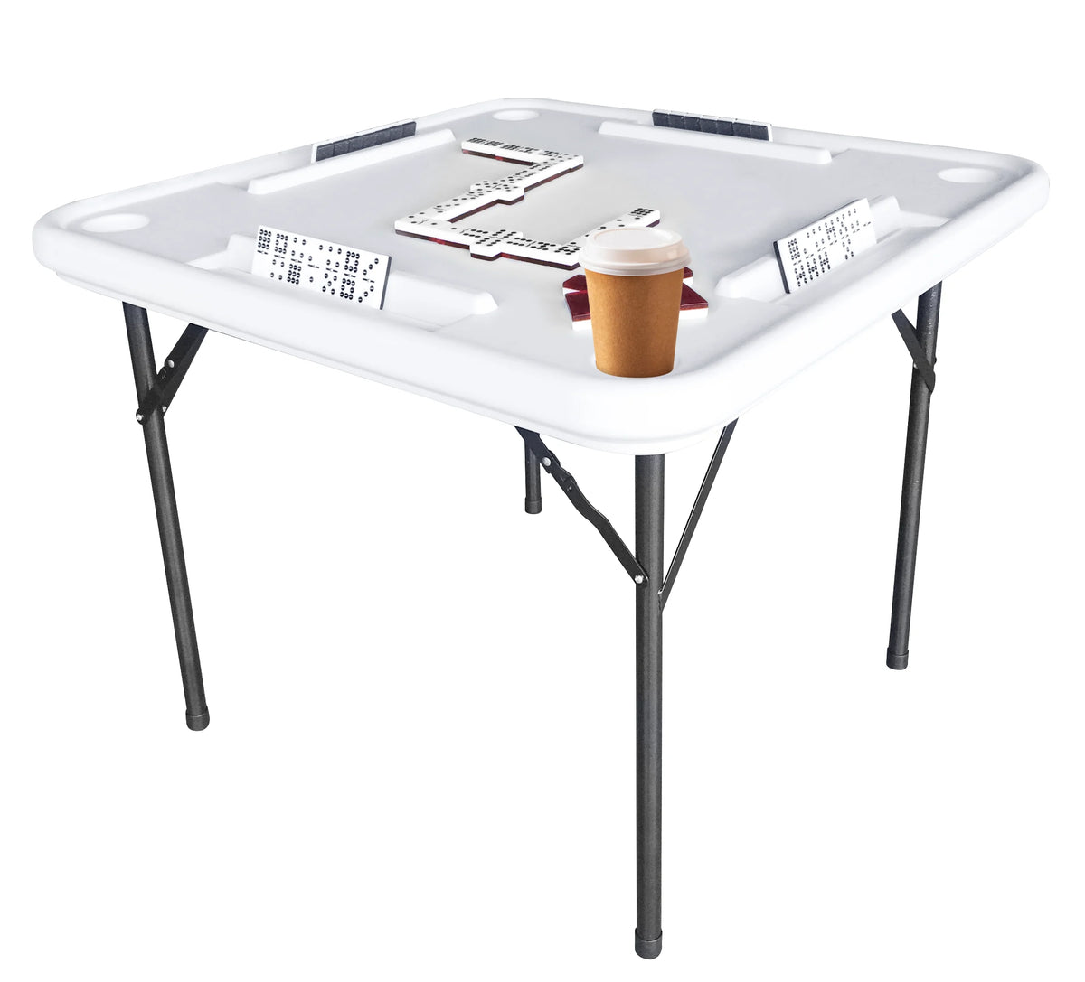 Bene Casa Foldable Domino Table with Built-In Drink Holders, 38 x 38, White