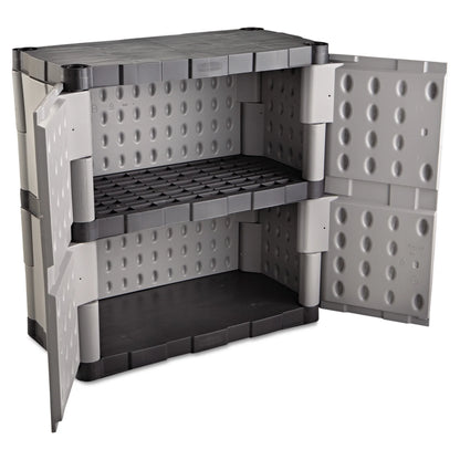 Rubbermaid Double-Door 2-Shelf Cabinet, Black and Gray