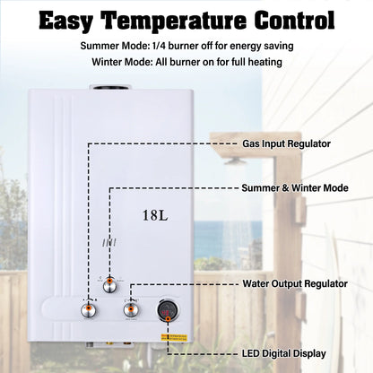 TCFUNDY 4.8 GPM 18L Tankless Water Heater LPG Liquid Propane Gas Instant Hot Boiler with Digital Display