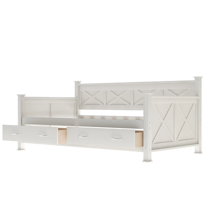 Euroco Twin Size Dayed with 2 Storage Drawers for Bedroom Low Profile Platform Bed, White