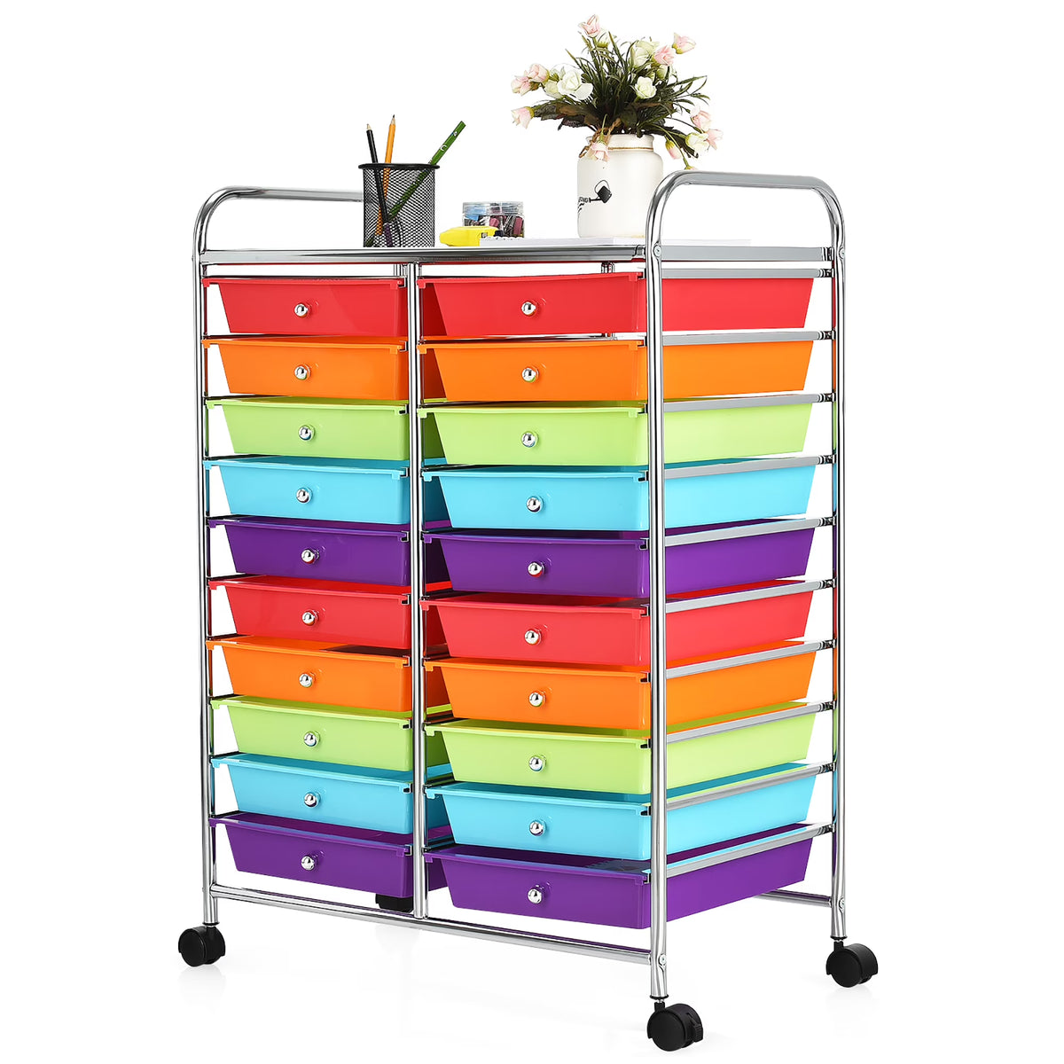 Costway 20 Drawer Rolling Storage Cart Tools Scrapbook Paper Office School Organizer Yellow