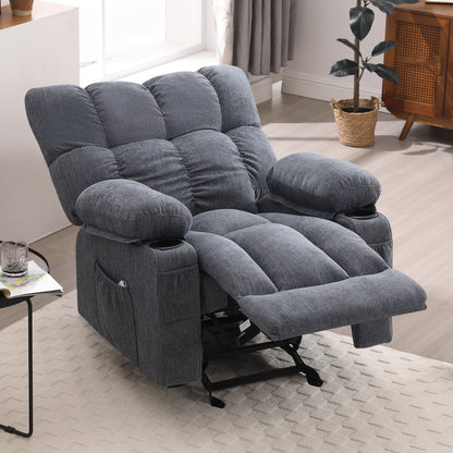JONPONY Manual Recliner Chair with Heat Therapy and Massage Function, Heavy Duty Reclining Mechanism Massage Chair, Elderly Single Rocker Sofa with Cup Holders for Bedroom Home Theater,Grey