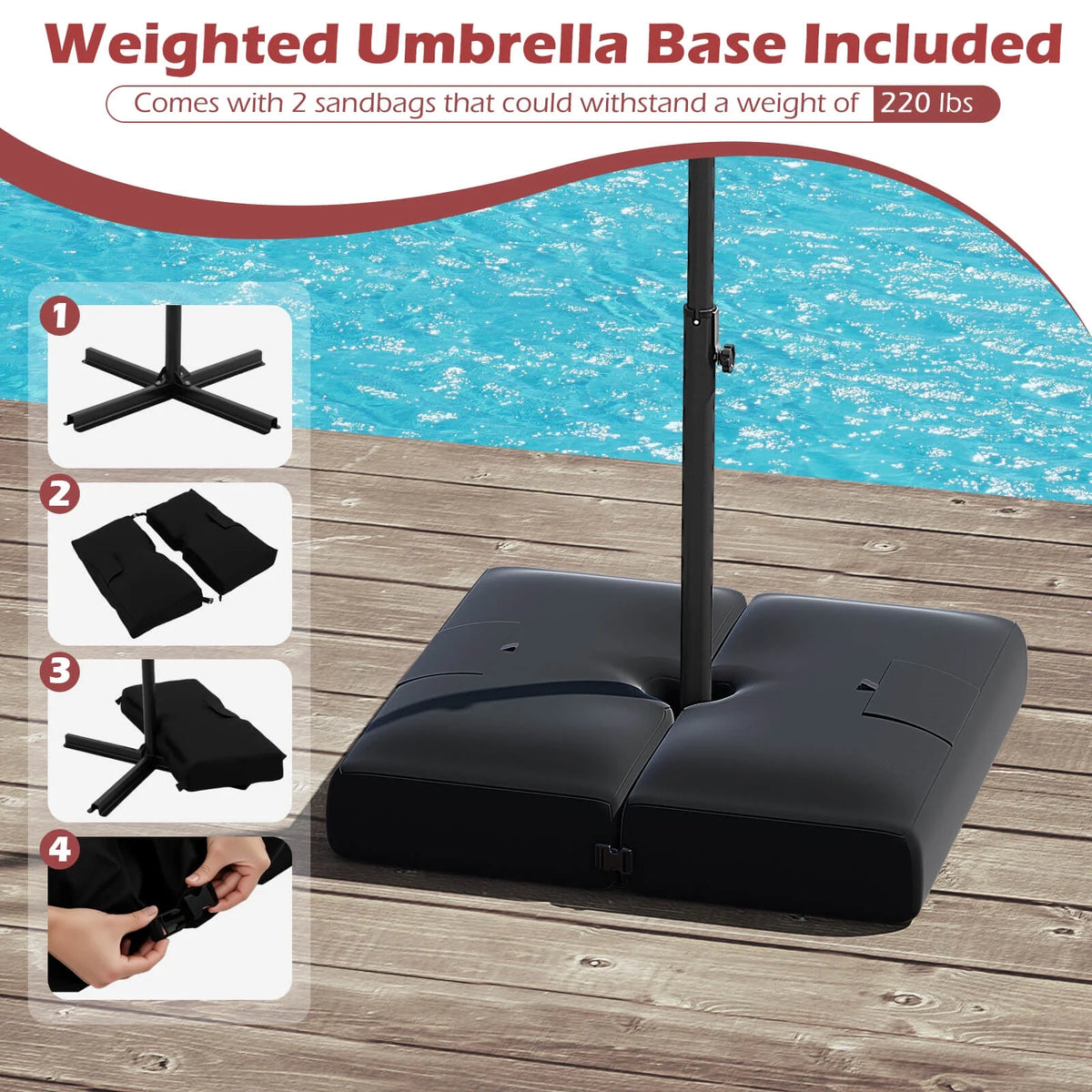 Costway 10 FT Solar Offset Hanging Umbrella Patio Cantilever Umbrella with 32 LED Lights Brown