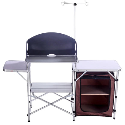 Folding Cooking Table Outdoor Portable Cook Station Aluminum Camping Kitchen with Storage Organizer,Silver