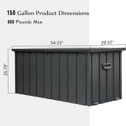100 Gallon Outdoor Storage Deck Box Waterproof, Large Patio Poolside Storage Bin for Outside Cushions, Throw Pillows, Garden Tools (Dark Gray)