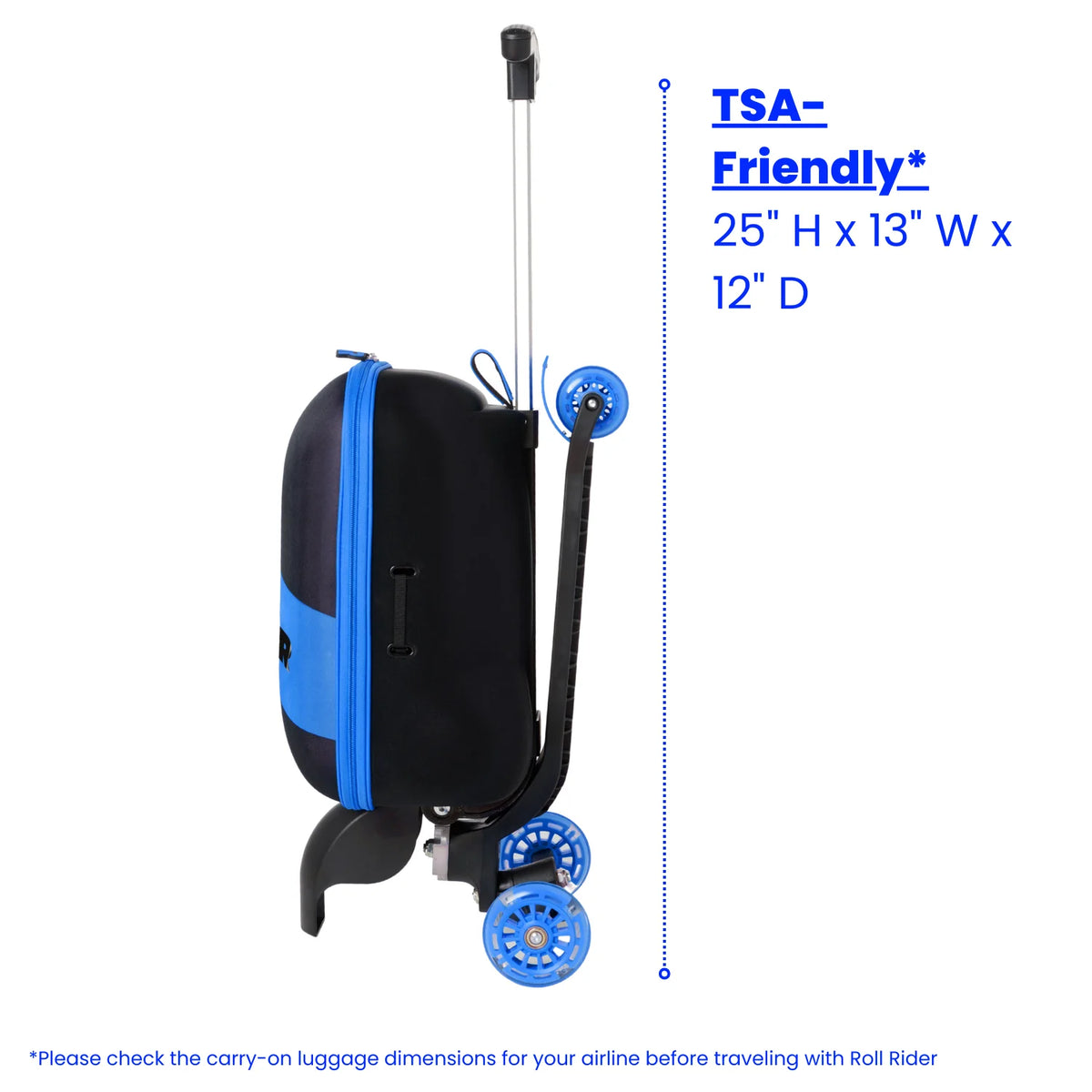 Roll Rider Scooter Carry-On, Bolt Blue- For Kids Ages 3-12