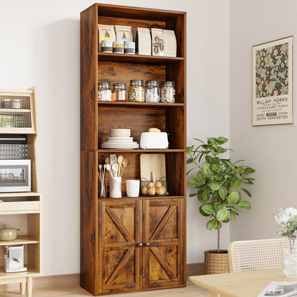 Furmax 1 Piece 4-Shelf Farmhouse Bookcases 4-Tier Bookshelf with Adjustable Shelves&Doors,Storage Cabinet for Home Living room,Kitchen,Office,White
