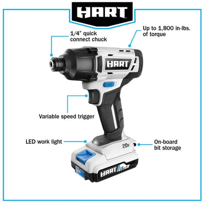 HART 20-Volt Cordless 4 Tool Combo Kit