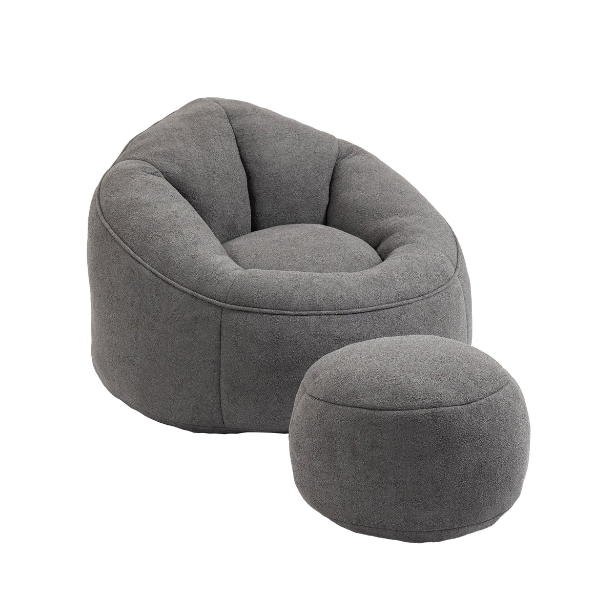 MOONMISS Microfiber Upholstered High Pressure Foam Round Lazy Bean Bag Sofa Chair with Ottoman-Gray