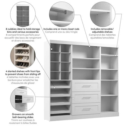 Bestar Pur 86W Closet Organizer System in White - Engineered Wood