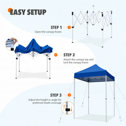 EAGLE PEAK 5x5 Pop Up Canopy Tent Instant Outdoor Canopy Easy Set-up Straight Leg Folding Shelter（Blue）