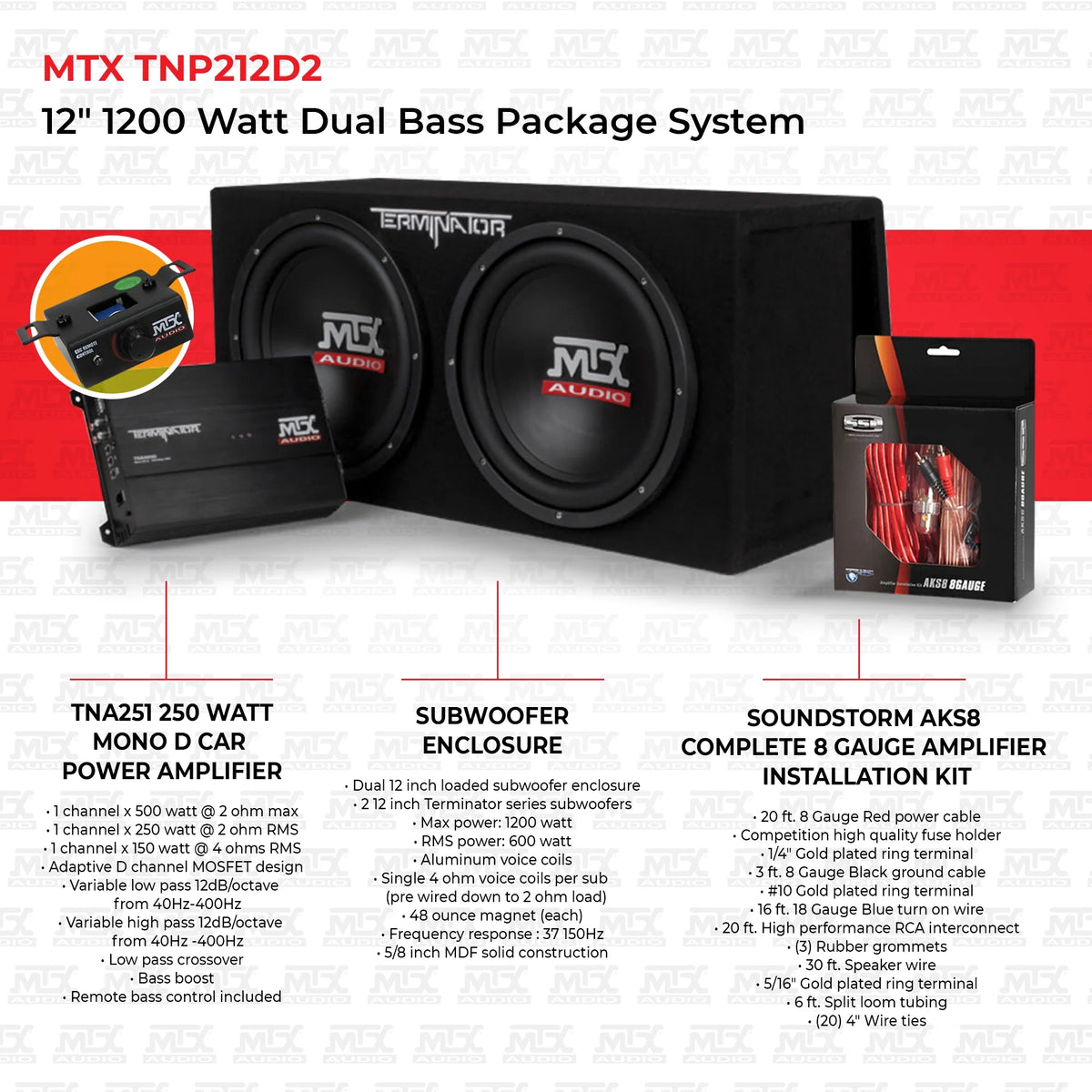 MTX 12" 1200W Dual Loaded Car Subwoofer Audio, Sub Box, Amplifier and Amp Kit
