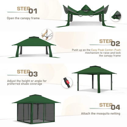 EAGLE PEAK 13' x 13' Pop-Up Gazebo Tent Instant w/Mosquito Netting，Outdoor Gazebo Canopy Easy Set-up Folding Shelter (Beige/Brown)