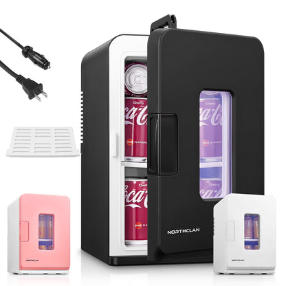 15L Mini Fridge, 21 Can Bedroom Refrigerator, Portable Cooler &Warmer, Beverage & Skincare, 110V/12V, Black